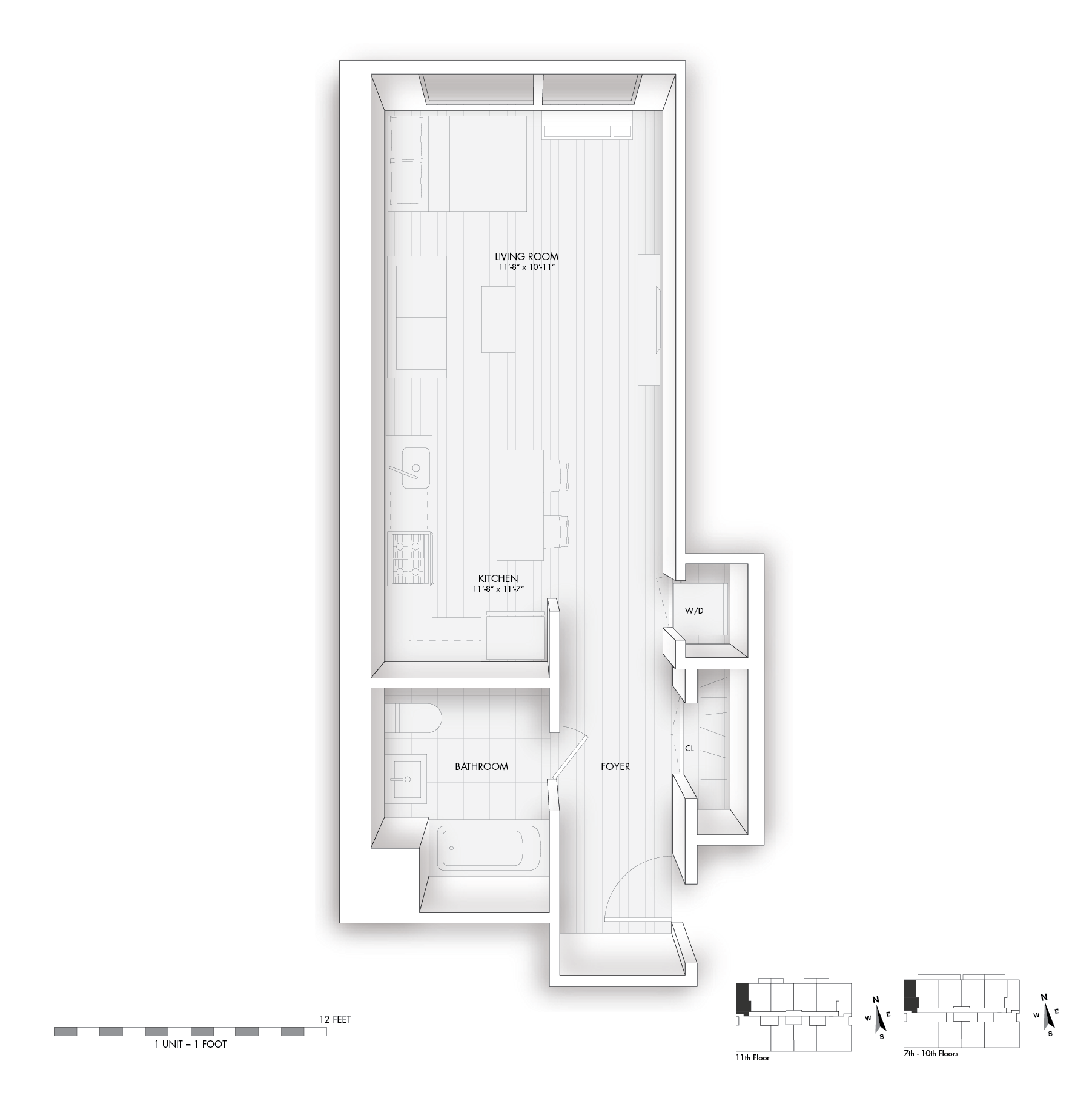 Floor plan for studio, 1 bath, 470 sqft